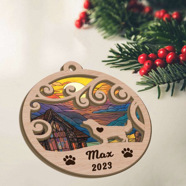 Custom Suncatcher Ornament Golden Retriever – Sunset Background Custom Name and Year Christmas Gift for Dog Lover