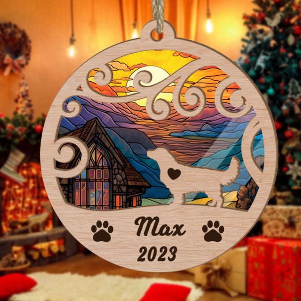 Custom Suncatcher Ornament Golden Retriever – Sunset Background Custom Name and Year Christmas Gift for Dog Lover