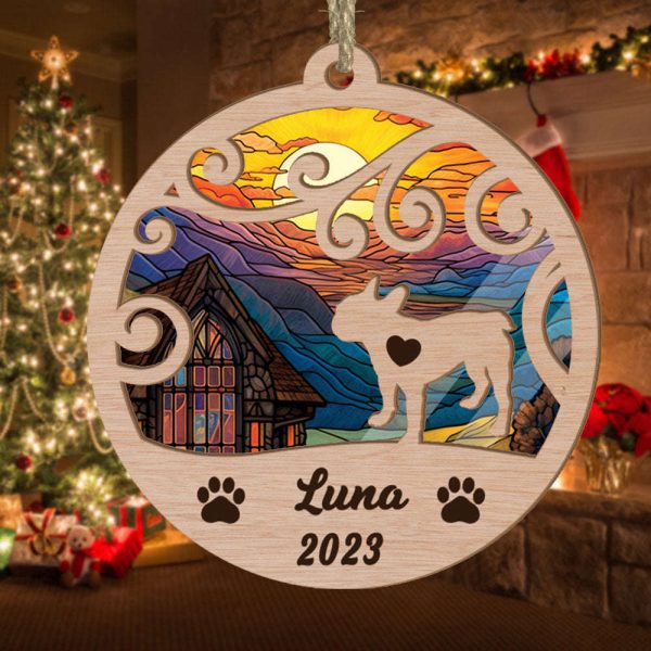 Custom Suncatcher Ornament French Bulldog – Sunset Background Custom Name and Year Christmas Gift for Dog Lover