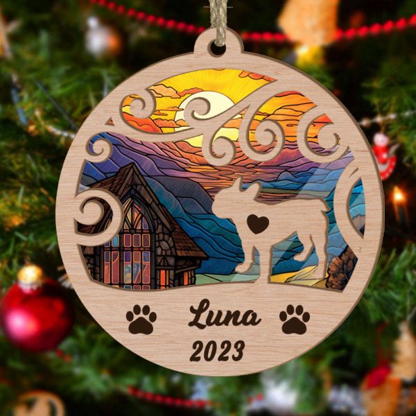 Custom Suncatcher Ornament French Bulldog – Sunset Background Custom Name and Year Christmas Gift for Dog Lover