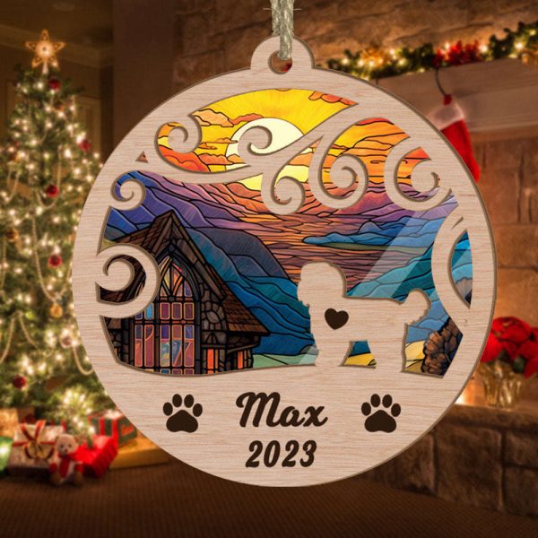 Custom Suncatcher Ornament Shih Tzu – Sunset Background Custom Name and Year Christmas Gift for Dog Lover