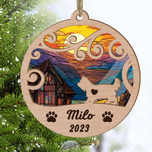 Custom Suncatcher Ornament Yorkshire Terrier – Sunset Background Custom Name and Year Christmas Gift for Dog Lover