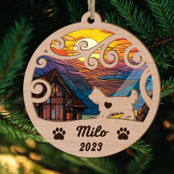 Custom Suncatcher Ornament Yorkshire Terrier – Sunset Background Custom Name and Year Christmas Gift for Dog Lover