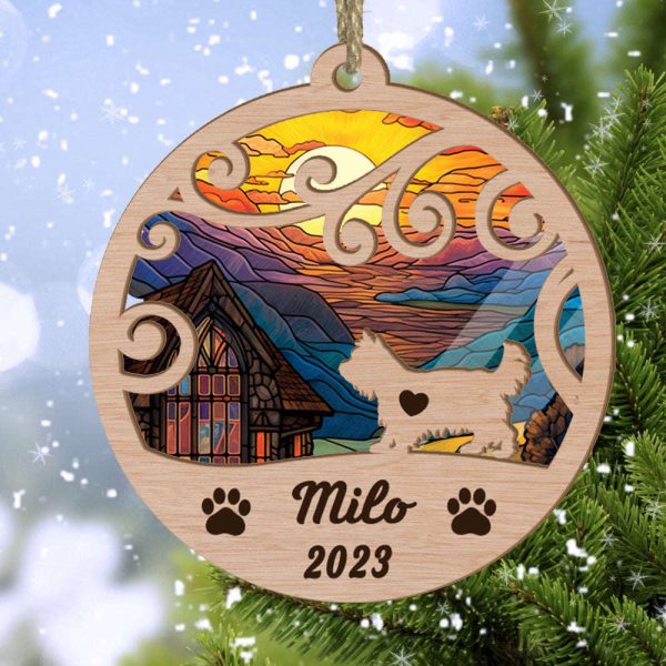 Custom Suncatcher Ornament Yorkshire Terrier – Sunset Background Custom Name and Year Christmas Gift for Dog Lover