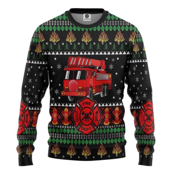3D Firefighter Truck Ugly Christmas Sweatshirt – Perfect for Christmas Day