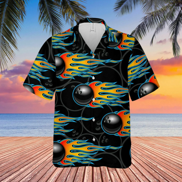 3D The Fire Bowling Black Unisex Hawaiian Shirt Bowling shirt Gift for Bowling lovers