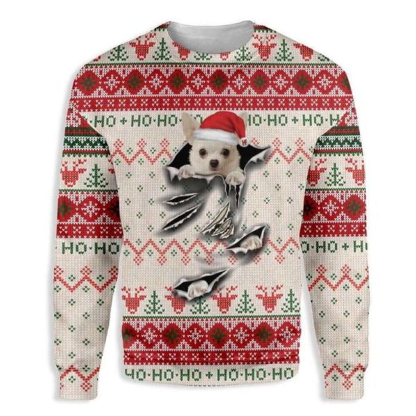 Adorable Chihuahua Dog Scratch Ugly Christmas Sweater – Festive Pet Apparel