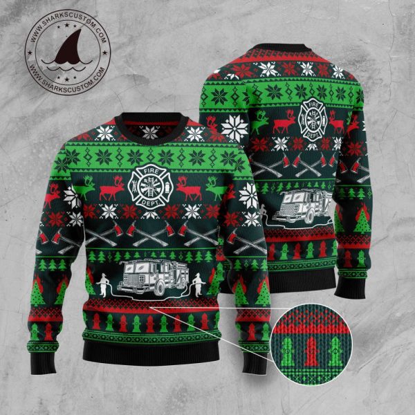 Get Festive with the Awesome Firefighter G51022 Ugly Christmas Sweater  Perfect Christmas Gift