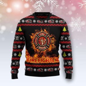 Festive Firefighter Ugly Christmas Sweater –…