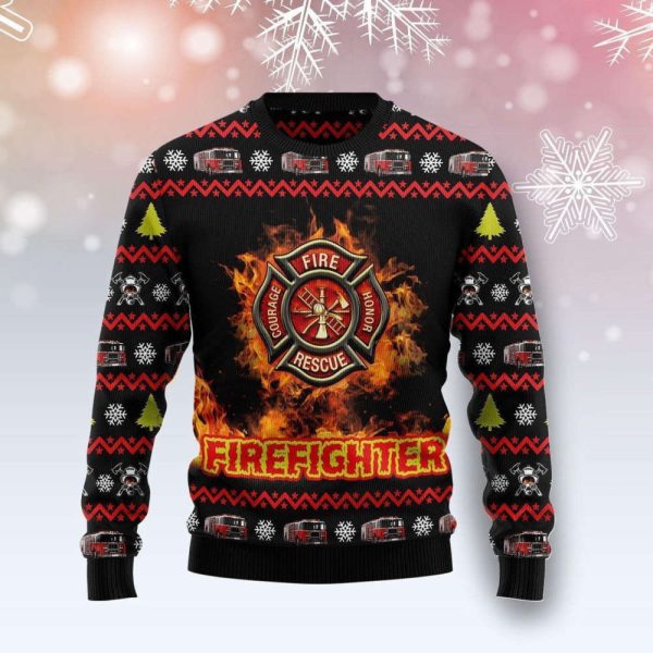 Festive Firefighter Ugly Christmas Sweater – Ideal for Men & Women – Perfect Gift
