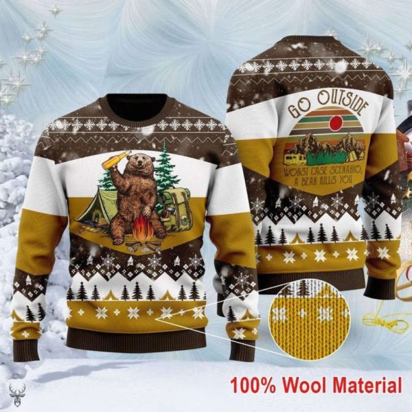 Bear Beer Campfire 3D Ugly Christmas Sweater