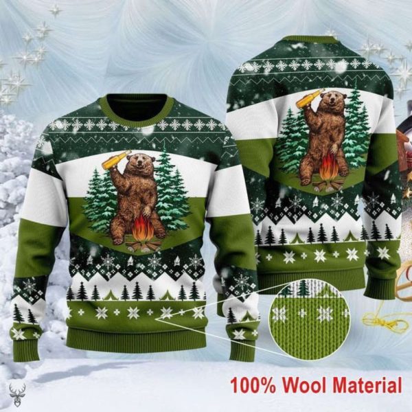 Bear Beer Campfire 3D Ugly Christmas Sweater