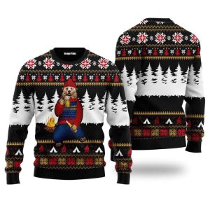 Cozy Bear Campfire Ugly Christmas Sweater…