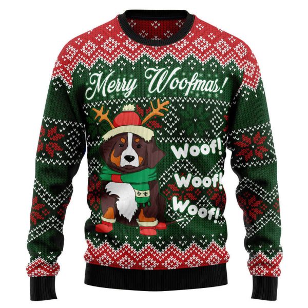 Bernese Mountain Dog Woofmas Ugly Christmas Sweater: Festive Canine Apparel for the Holidays