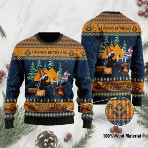 Bigfoot Camping Ugly Christmas Sweater for…