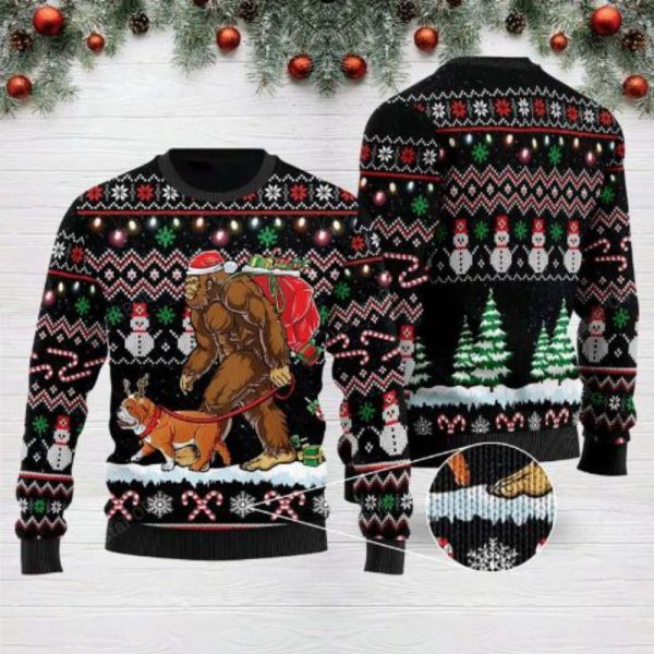 Bigfoot English Bulldog Dog Lover Ugly Christmas Sweater