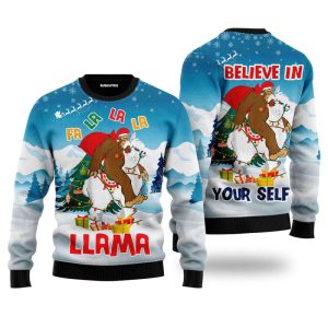 Bigfoot Riding Llama Ugly Christmas Sweater…