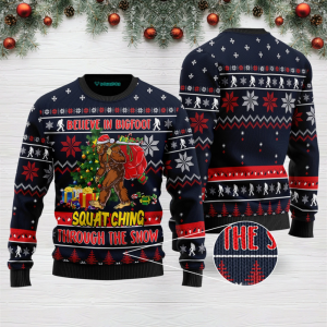 Bigfoot Squats Ching Ugly Christmas Sweater…