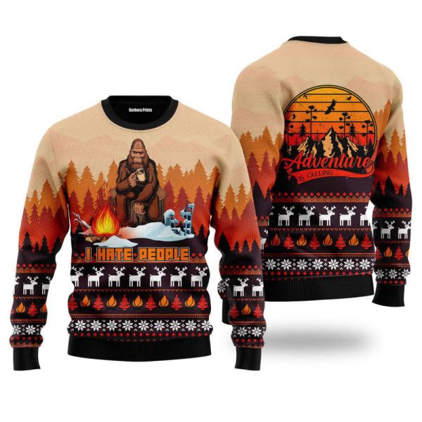 Bigfoot Ugly Christmas Sweater: Men & Women s Camping Hate People – Gift For Chrismas