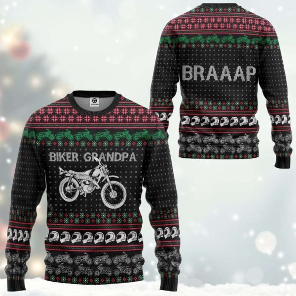 Biker Grandpa Braaap For Unisex Ugly Christmas Sweater – Best Gift For Christmas Day