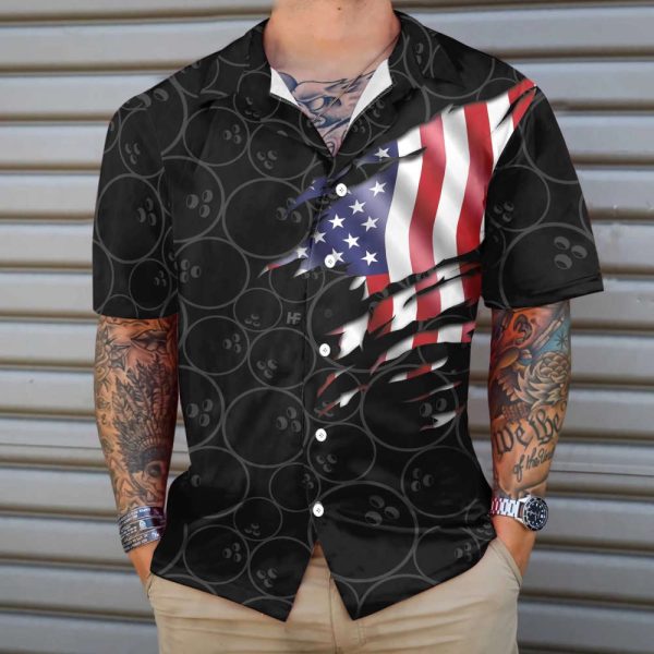 Black Bowling American Flag Hawaiian Shirt – Perfect Gift for Bowling Players Friends Family – 80% Off!