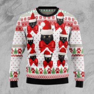 Black Cat Ball Ugly Christmas Sweater,…