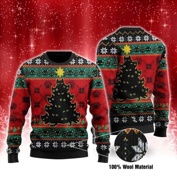 Black Cat Christmas Tree Ugly Christmas Sweater Gift for Christmas
