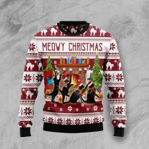 Black Cat Dancing Ugly Christmas Sweater,…