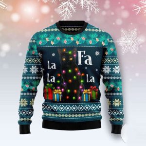 Black Cat Falalala Ugly Christmas Sweater,…