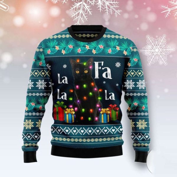 Black Cat Falalala Ugly Christmas Sweater, All Over Print Sweatshirt