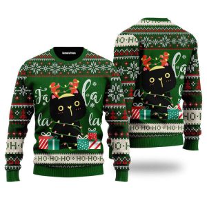 Black Cat Falalala Ugly Christmas Sweater…