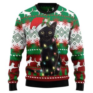 Black Cat Light Christmas T1210 Ugly…