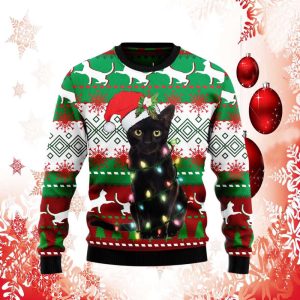 Black Cat Light Ugly Christmas Sweater…