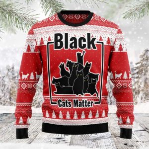 Black Cat Matter Ugly Christmas Sweater…