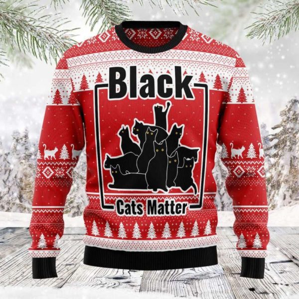 Black Cat Matter Ugly Christmas Sweater  , Black Cat Matter Christmass Gift