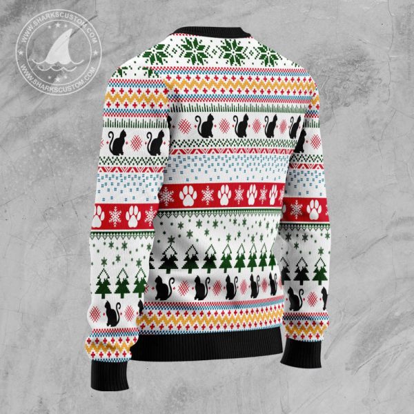 Black Cat Pattern Ugly Christmas Sweater