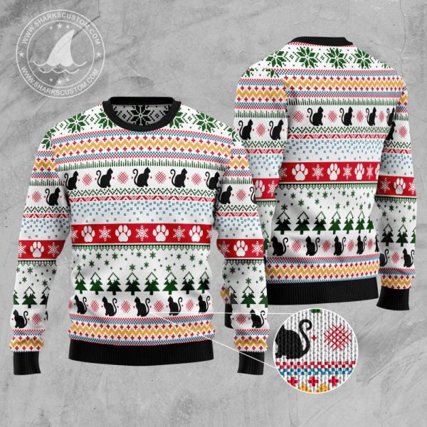 Black Cat Pattern Ugly Christmas Sweater