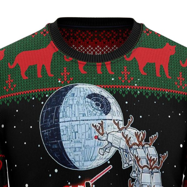 Black Cat Sleigh To Death Star Ugly Christmas Sweater