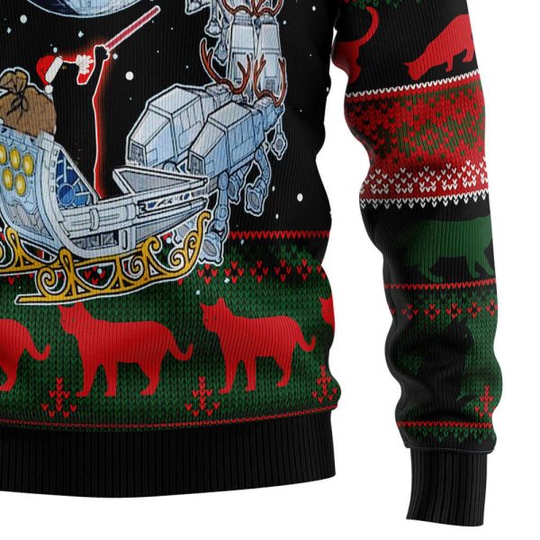 Black Cat Sleigh To Death Star Ugly Christmas Sweater