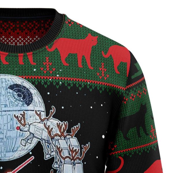 Black Cat Sleigh To Death Star Ugly Christmas Sweater