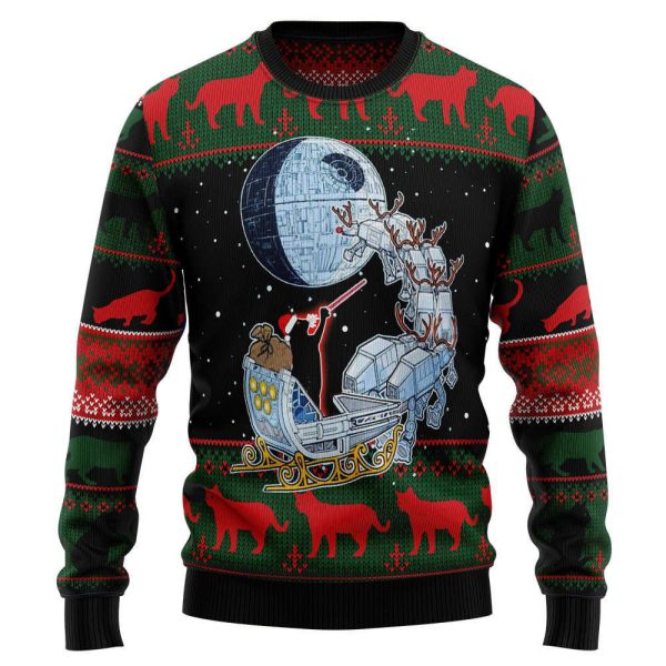 Black Cat Sleigh To Death Star Ugly Christmas Sweater