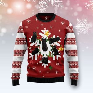 Black Cat Snowflake Ugly Christmas Sweater,…