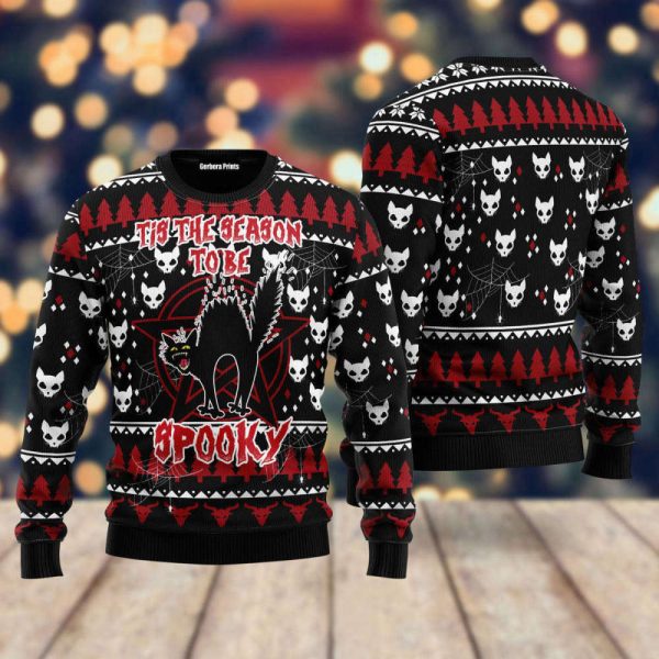 Black Cat Spooky Halloween Ugly Christmas Sweater – Gift For Chrismass