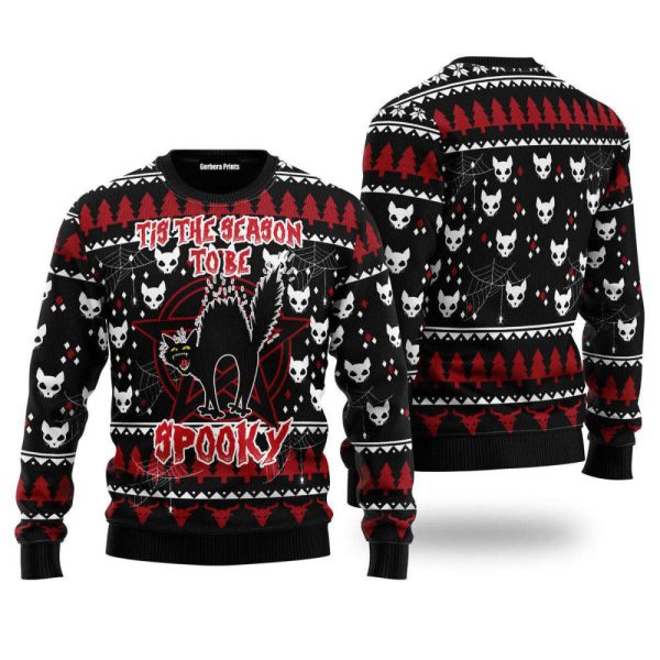 Black Cat Spooky Halloween Ugly Christmas Sweater – Gift For Chrismass