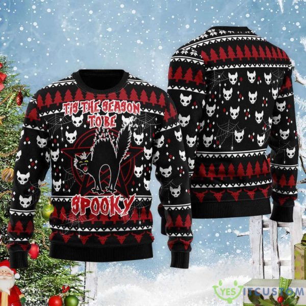 Black Cat Tis The Season To Be Spooky Halloween Ugly Christmas Sweater For Christmas Gift