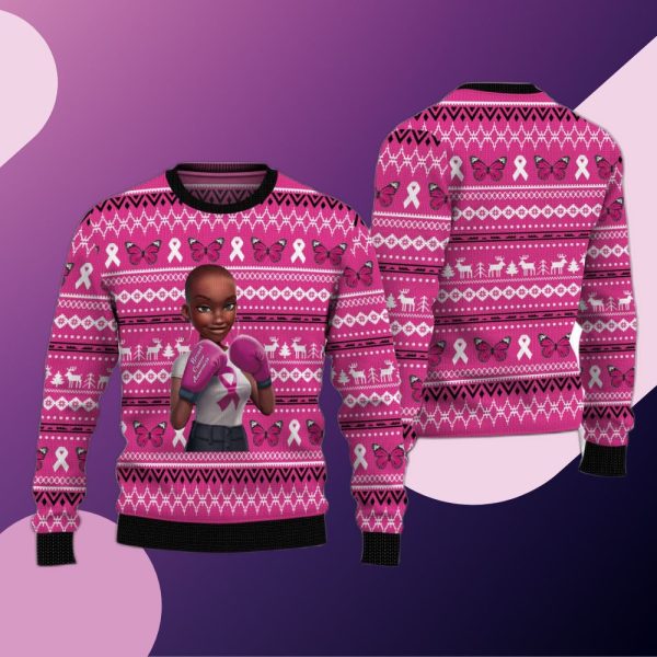 Black Queen Breast Cancer Awareness Christmas Ugly Sweater