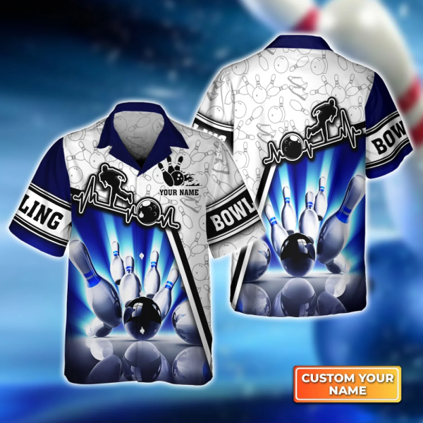 Blue Neonlights Bowling Hawaiian Shirt, Bowling Hawaiian Shirt For Unisex Gift Bowling Team shirt