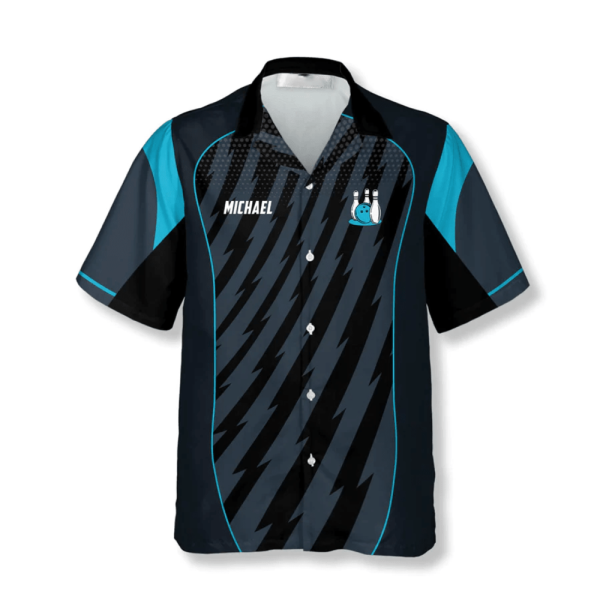 Custom Blue Sports Bowling Hawaiian Shirt Trophy Emblem Team Gift