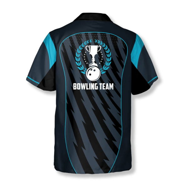 Custom Blue Sports Bowling Hawaiian Shirt Trophy Emblem Team Gift