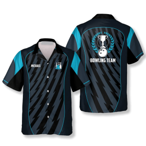 Custom Blue Sports Bowling Hawaiian Shirt…